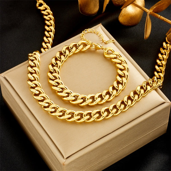 Pulsera de cadena gruesa de acero inoxidable 316L color dorado y plateado para mujer