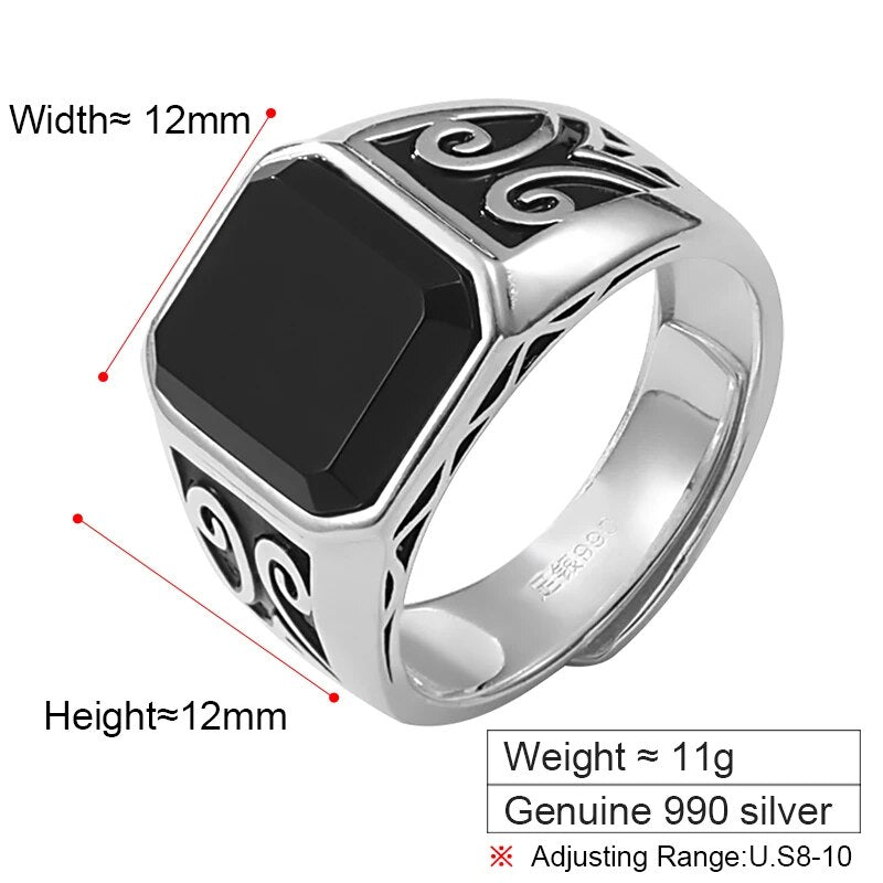 S990 Sterling Silver Black Ring Men's Trend Personality Men's Accessories Fashion Ring