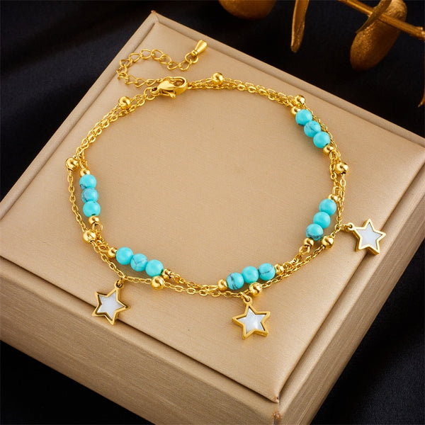 Tobilleras de acero inoxidable 316L con forma de ojo y estrella, con piedra verde, para mujer