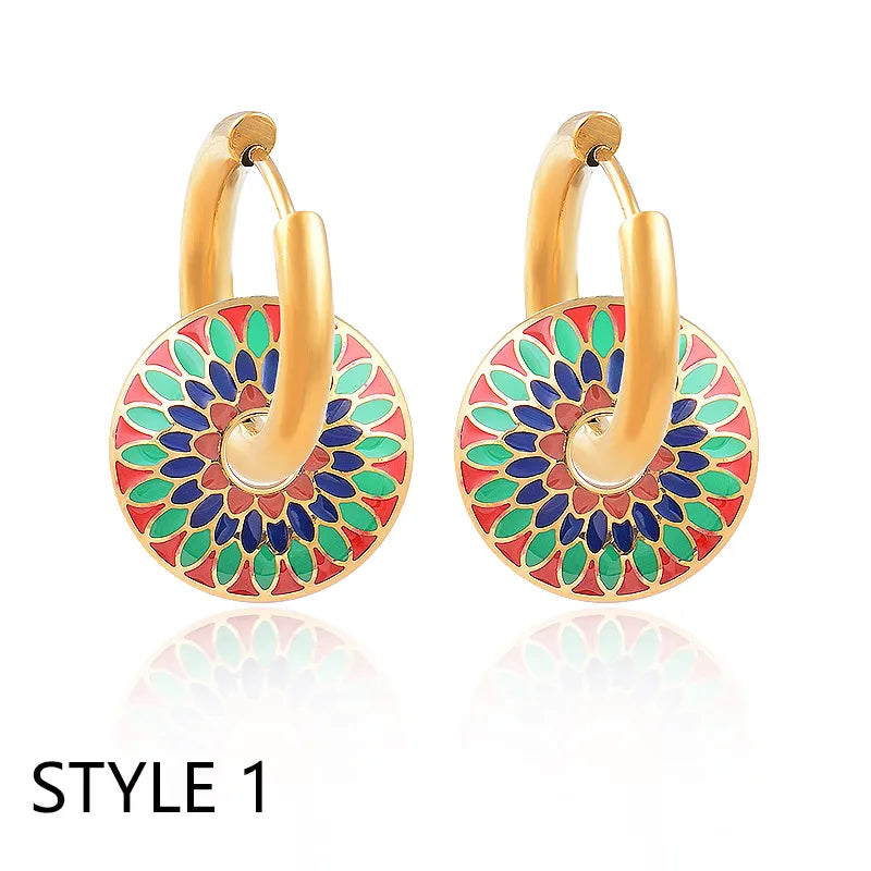 Colorful Enamel 316L Stainless Steel Gold Color Hoop Earrings For Women Girls