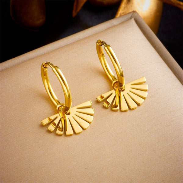 316L Stainless Steel Semicircle Fan-Shaped Hoop Earrings For Women