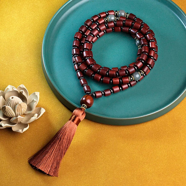 Rosario de 108 cuentas, pulsera de sándalo sangre, collar de madera natural 108