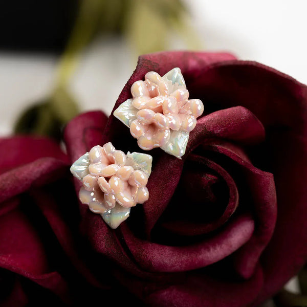 Trendy Design Colored Gold Plated flower Ceramic Earrings