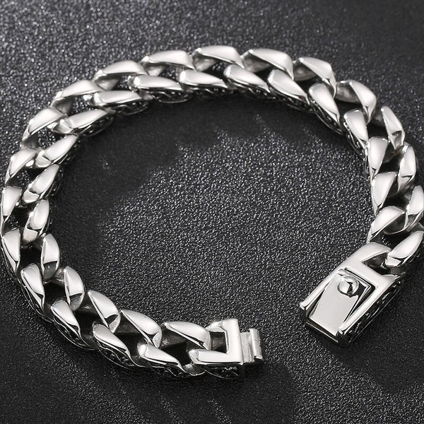 Retro 10 Inches Rose Line Bracelet For Men Black Onyx Inset Stainless Steel Men's Bracelets