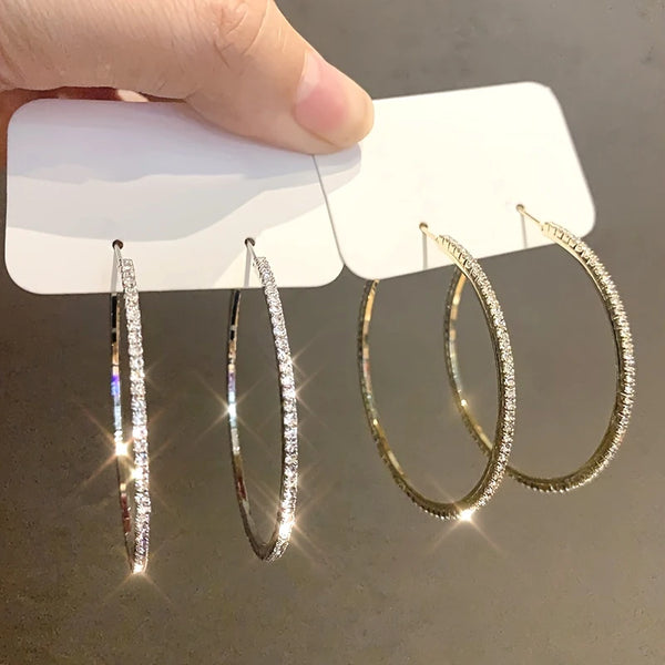 2 Pairs Set With Diamonds Exaggerate Elegant Big Circle Earrings