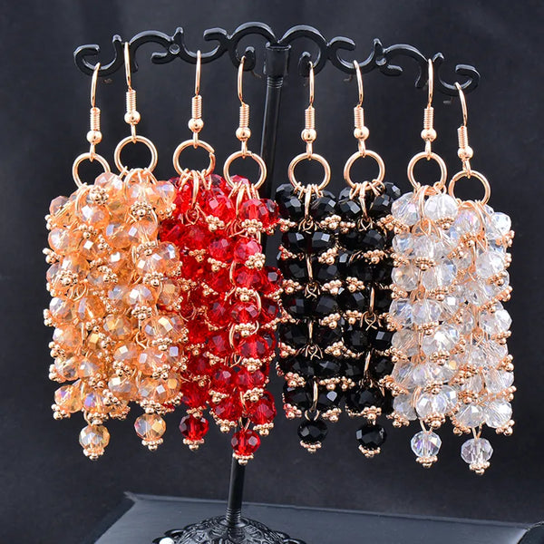 fashion Korean red black white champagne crystal beads dangle earrings for women