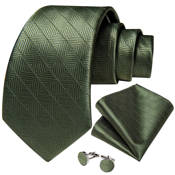 Nuevas corbatas de lujo de jacquard de seda a cuadros verde oscuro para hombre