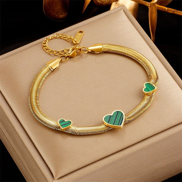 316L Stainless Steel Black Green Heart Charm Bracelet For Women