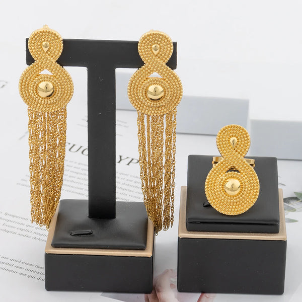 Fashion Luxury Bridal Wedding Jewellery Accessory Long Tassel Earrings Rings Set