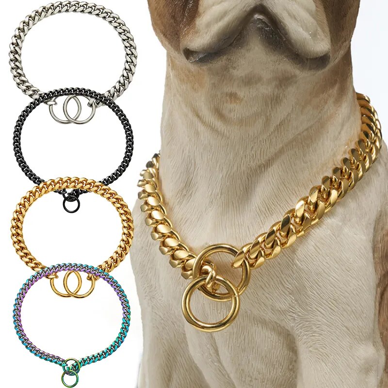 Cuban Chain Stainless Steel Metal Anti-slip Chain Collar Dog Collar