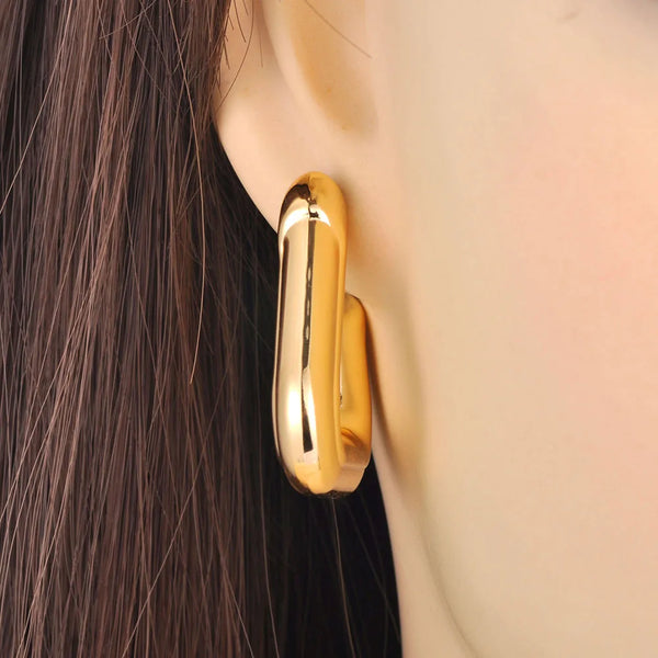 Pendientes de aro triangulares grandes de acero inoxidable 316L fundidos a mano para mujer