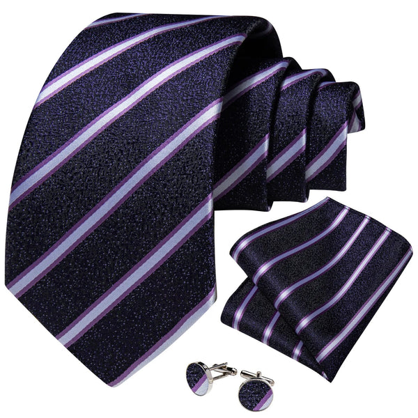 Purple Striped Silk Ties for Men Classic Business 8cm Necktie Set