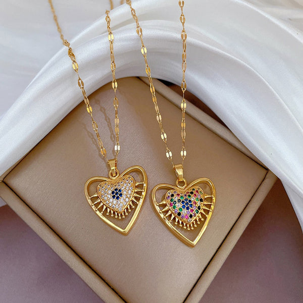 Collar con colgante de corazón y pestañas de acero inoxidable 316L para mujer