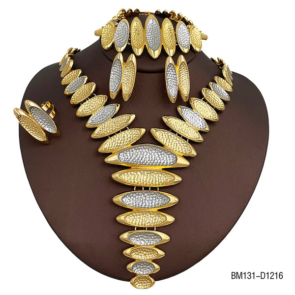 Conjunto de collar, pendientes, brazalete y anillo de lujo italiano de dos tonos de Dubái
