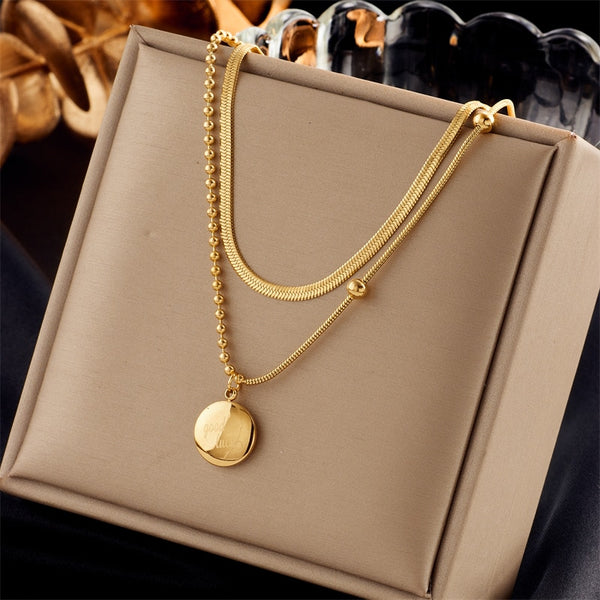 316L Stainless Steel Round Good Lucky Lettering Pendant Necklace For Women