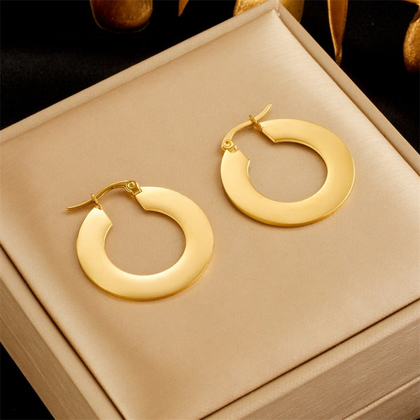 316L Stainless Steel Gold Color Circle Hoop Earrings For Women