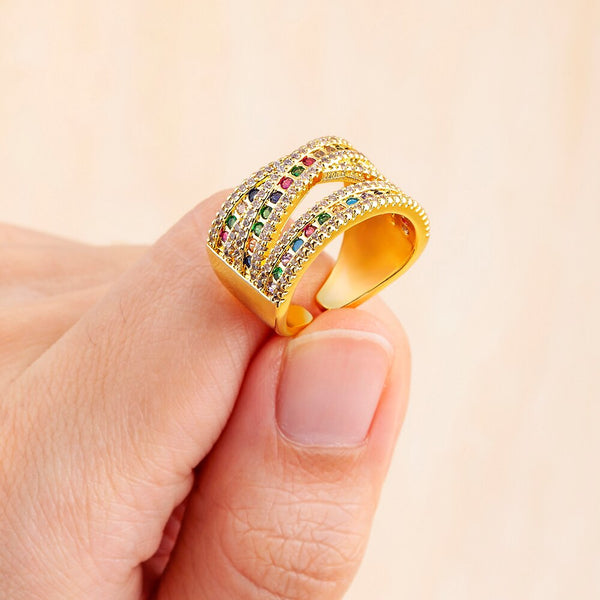Anillo geométrico de doble cruz de moda