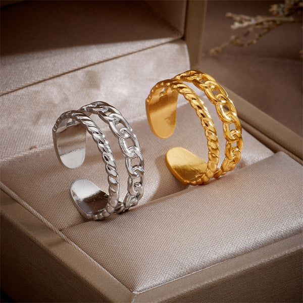 316L Stainless Steel Twisted Link Open Ring For Women