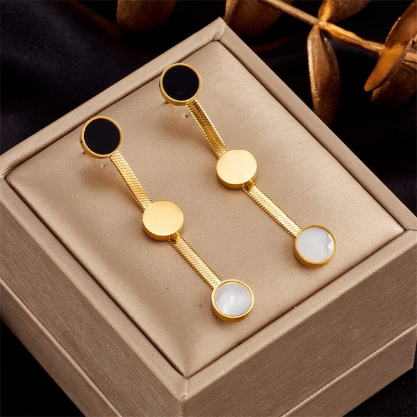 316L Stainless Steel Gold Color Metal Disc Long Pendant Earrings For Women