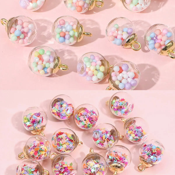 20 piezas de lentejuelas de colores con forma de estrella, bola redonda de cristal, colgante para pendientes, pendientes hechos a mano
