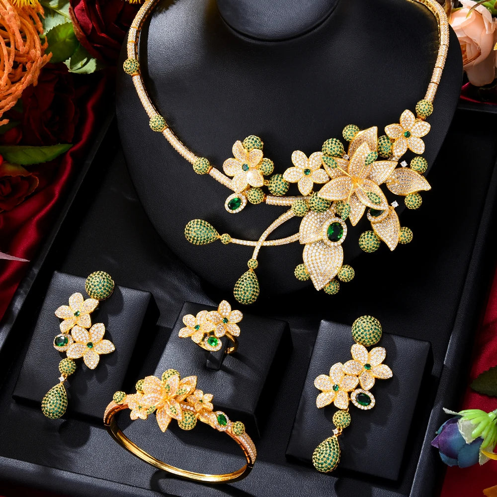 4PC BIG Flower Leaf Luxury African Jewelry Set For Women