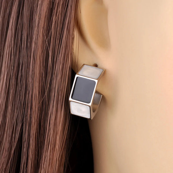 Pendientes gruesos de acero inoxidable con forma de aro para mujer