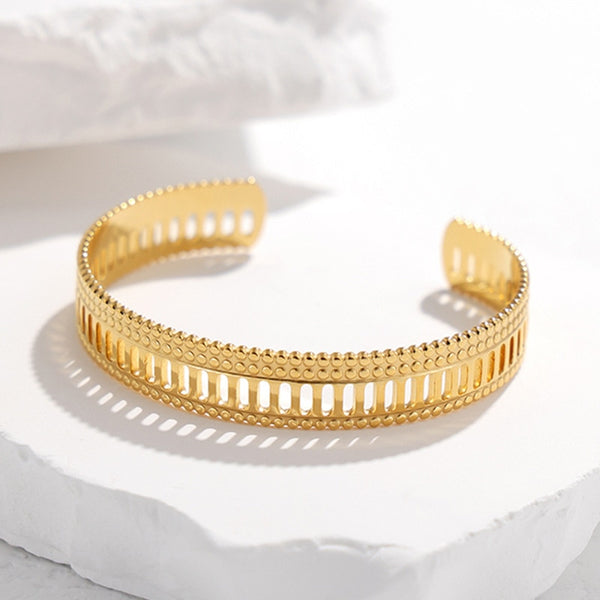 Brazalete ajustable geométrico hueco de acero inoxidable 316L para mujer