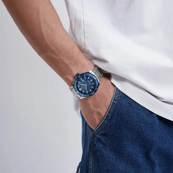 Relojes deportivos con correa de acero inoxidable para hombre