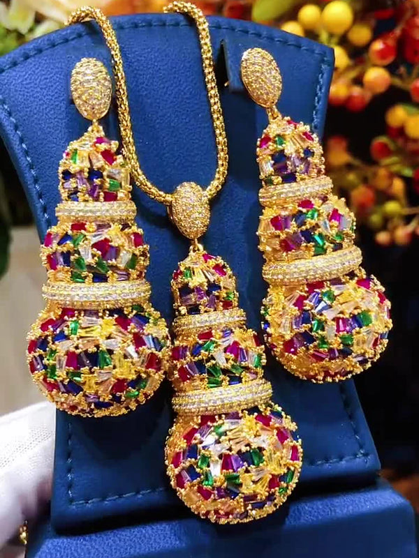 65mm Long Big Bold Ball Earrings For Women Wedding Party Cubic Zirconia Dubai Bridal Earring