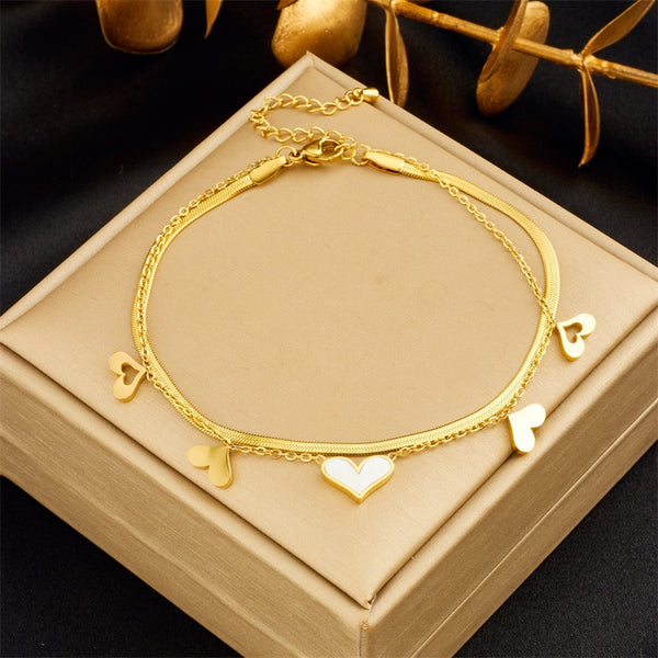 316L Stainless Steel Lovely Heart Charm Anklets For Women