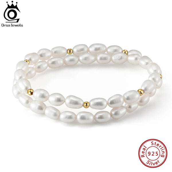 Pulsera elástica vintage de perlas de agua dulce para hombre y mujer