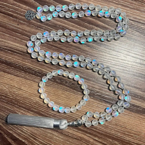 Collar de oración de yoga y meditación con cuentas de cristal austriaco anudadas de 8 mm.