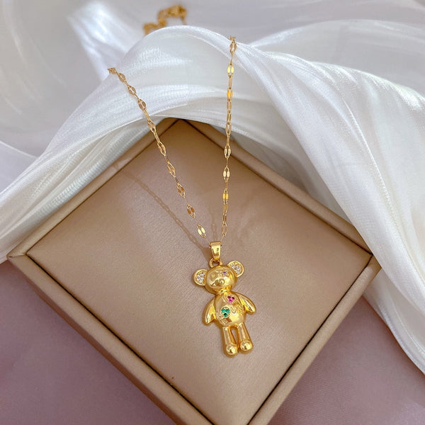 316L Stainless Steel Gold Color Bear Pendant Necklace For Women