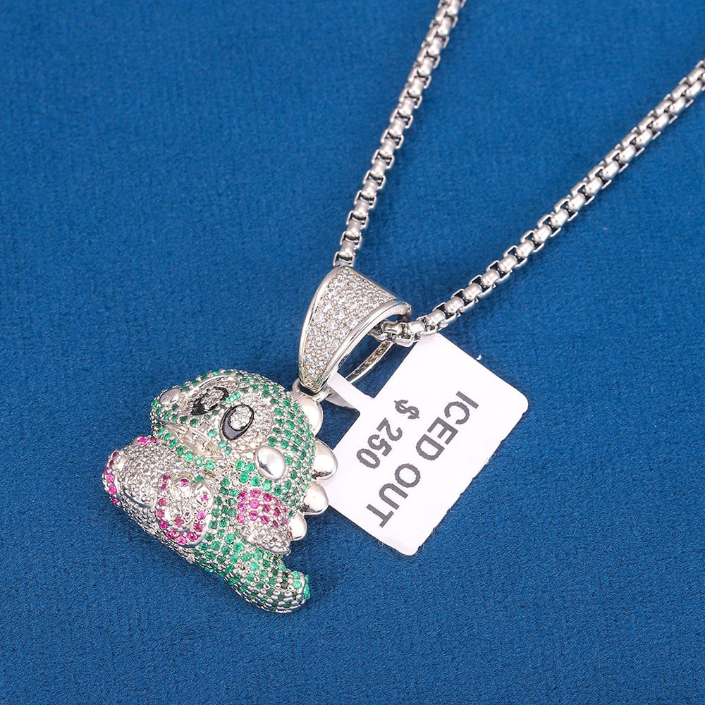 Iced Out Bling CZ Circular Pendant Necklace Cubic Zirconia Gold Silver Color Money Bag Charm
