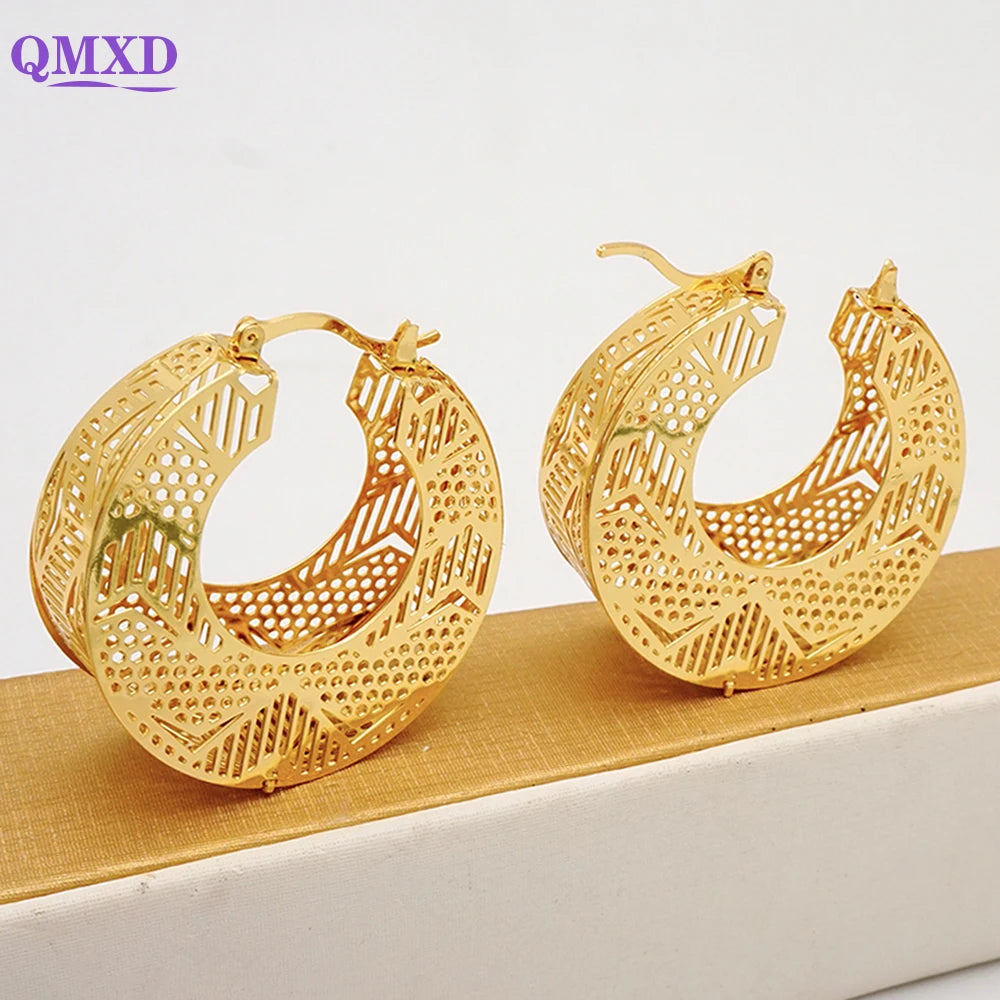 Newest African Gold Color Drop Earrings Hollow Out Round Clip Earring Cute Earrings
