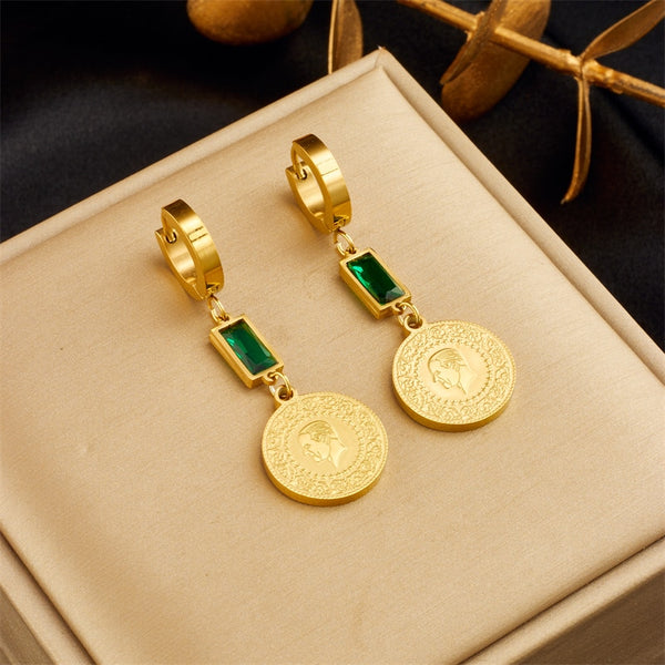 316L Stainless Steel Gold Color Round Portrait Earrings For Women