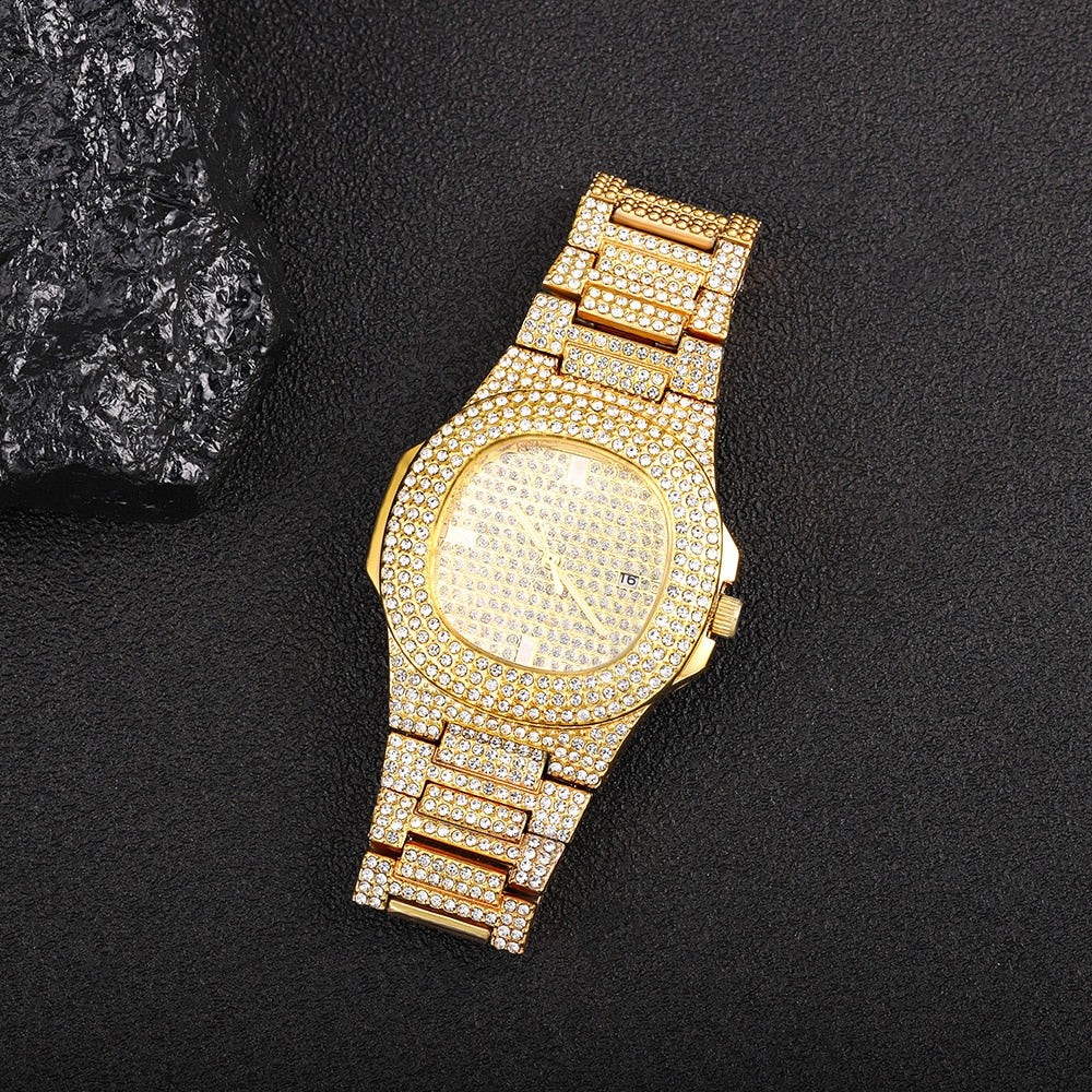 Men Watches Gold Ice Out Diamond Luxury Top Brand Design Diver Watches