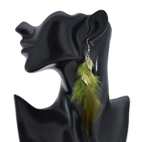Pendientes largos bohemios vintage con plumas irregulares y exageradas para mujer