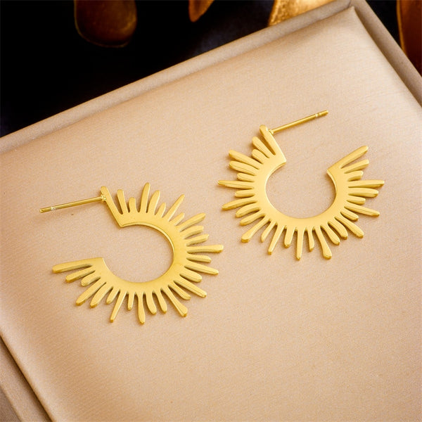 Pendientes de sol dorados de acero inoxidable 316L para mujer