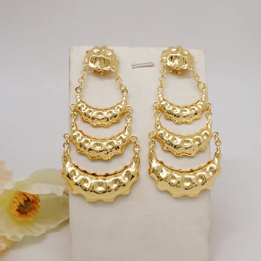 Dubai Gold Color Earrings For Women Three Layers Drop Hoop Earrings