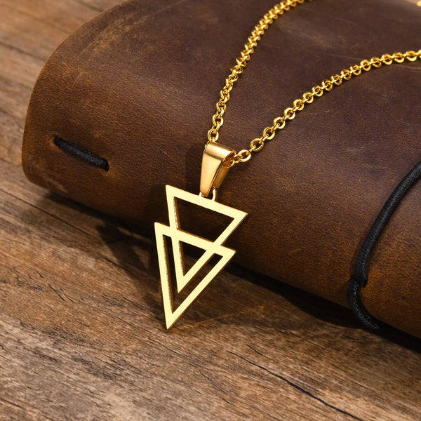 Men's Stainless Steel Hollow Double Triangle Necklaces