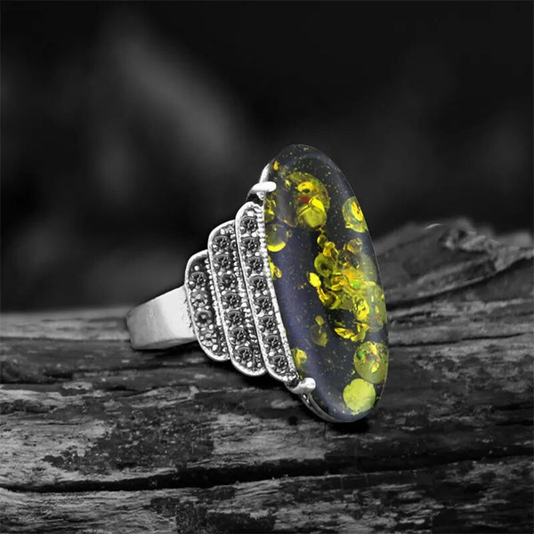 Anillos vintage de ámbar verde simulado con forma de ojo para mujer