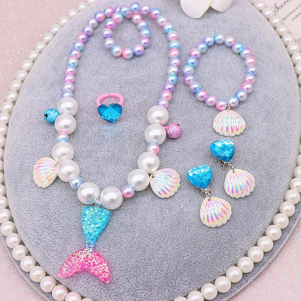 Little Mermaid Shell Pearl Necklace Bracelet Rings Earrings