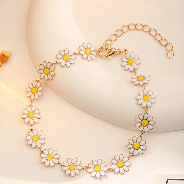 Pulseras clásicas de margaritas multicolores con aceite y gotas de estilo pastoral para mujer