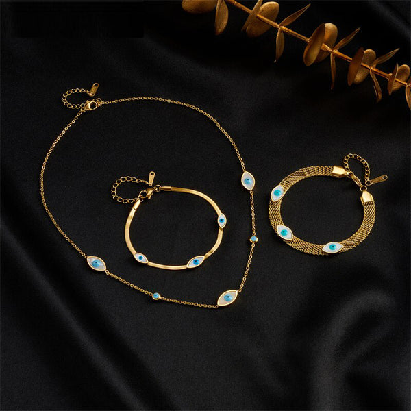 316L Stainless Steel Vintage Eye Charm Necklace Bracelets For Women