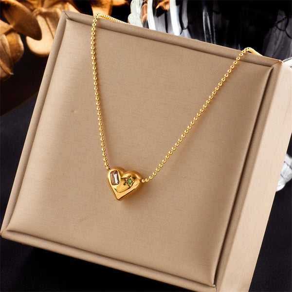 316L Stainless Steel Large Heart Zircon Necklace For Women