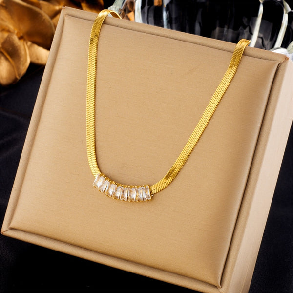 Collar con colgante de cristal cuadrado geométrico de acero inoxidable 316L para mujer