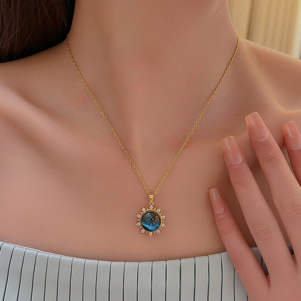Pendientes de collar interestelar con luz de luna romántica y suave color dorado para mujer