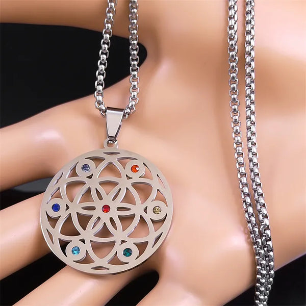 Collar de 7 chakras con la semilla de la vida de geometría sagrada para mujeres y hombres