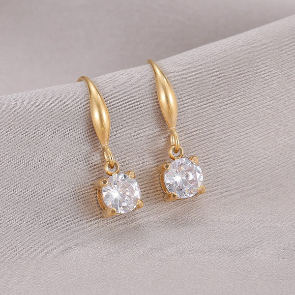 Pendientes colgantes de acero inoxidable 316L con circonitas doradas para mujer